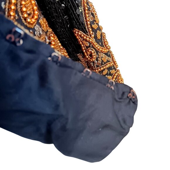 Small Vintage Bolero Jacket Black Gold Beaded Sequin Embroidery Patra - Picture 13 of 15